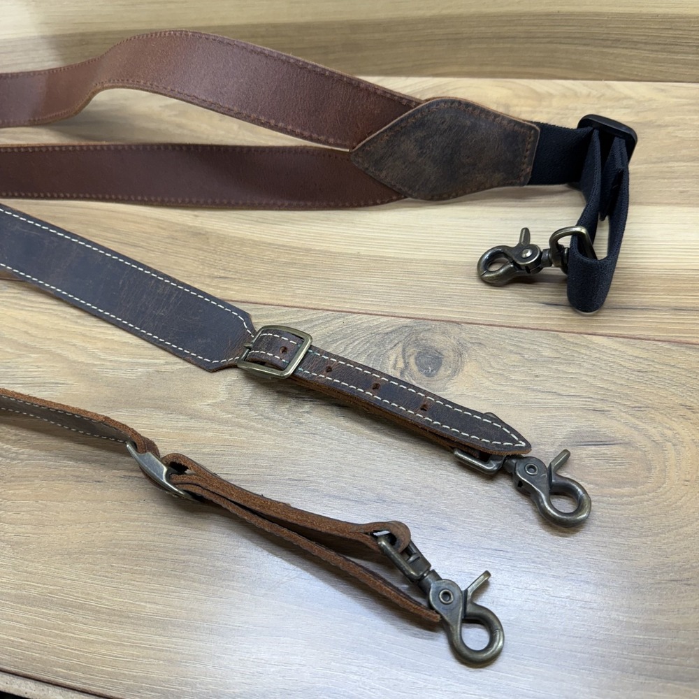 Nocona Brown Leather Suspenders with Black Elastic Connector - Picture 4 of 5